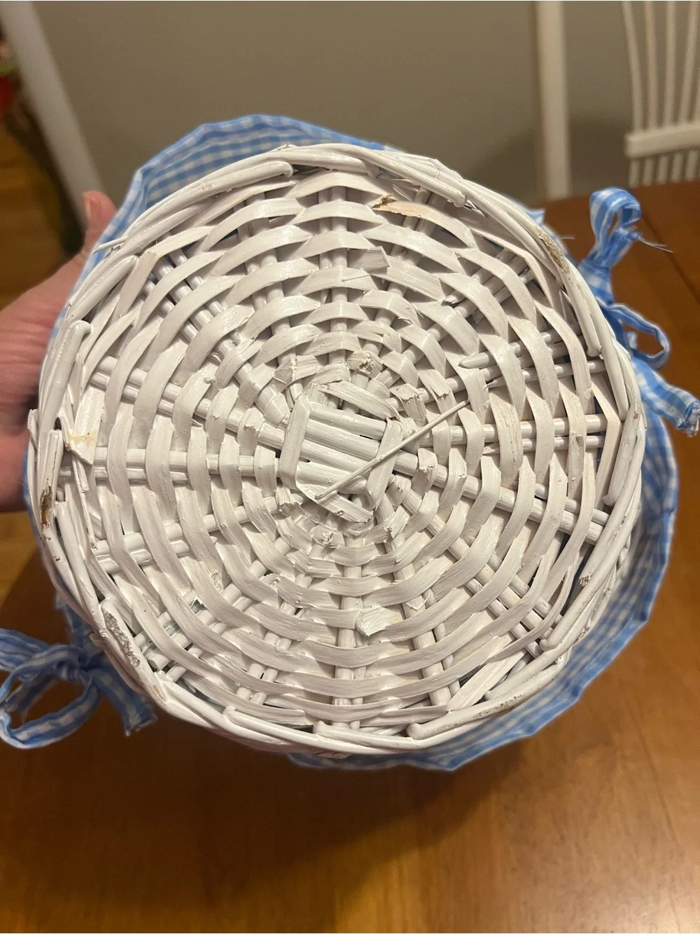 Blue Gingham Wicker Basket with Fabric Liner
